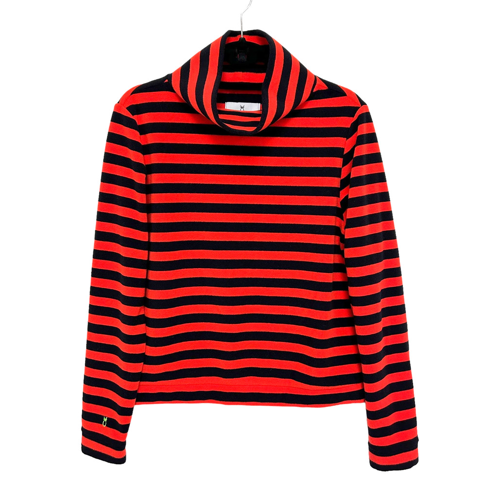 Dudley Stephens Navy Blue Stripe Fleece Turtleneck Pullover Womens M
